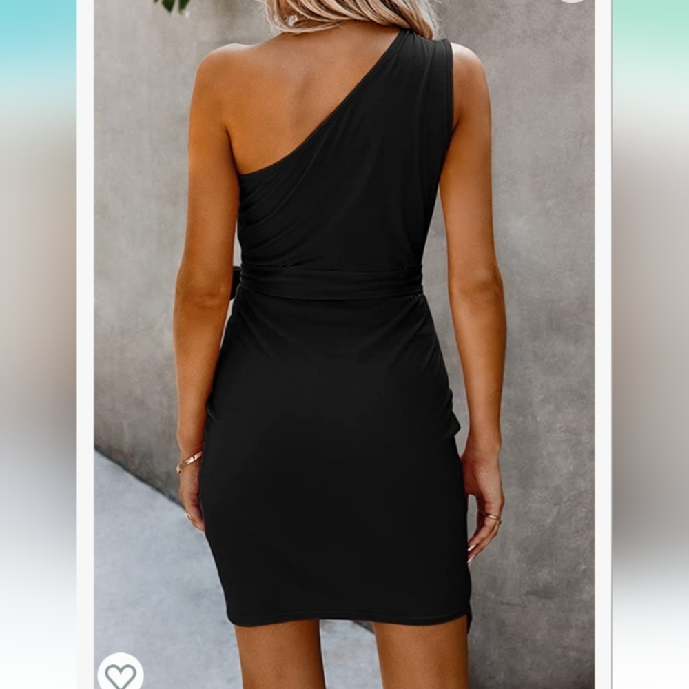 PRETTYGARDEN Sleeveless one bare shoulder Dress little black dress - Picture 3 of 10